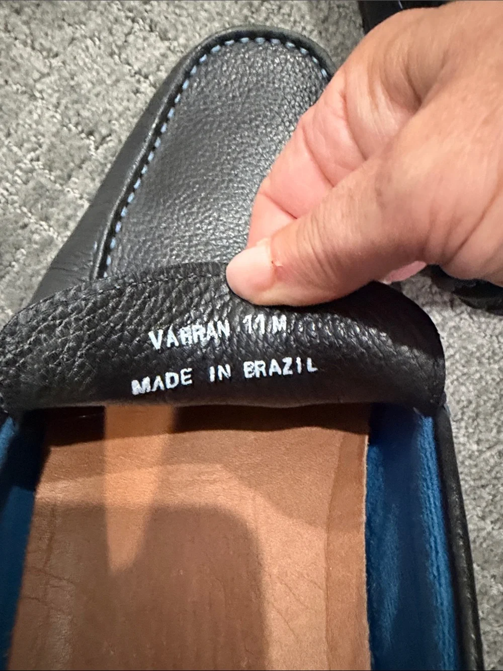 Donald J. Pliner Black Leather Penny Loafers with Blue Stitching
